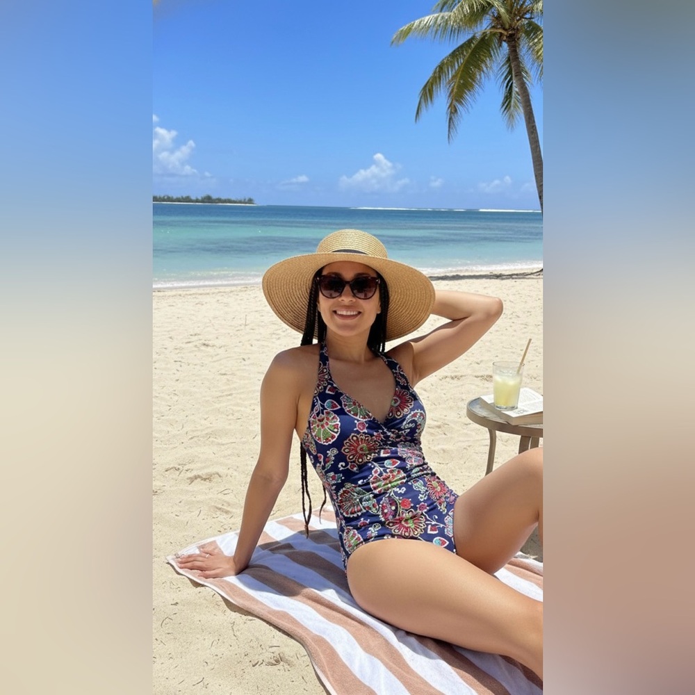 Liz Claiborne Blue One Piece Swimsuit Floral
